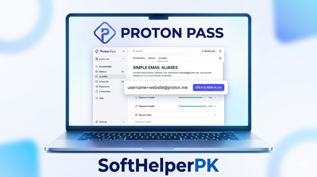 Proton Pass free password manager interface on laptop