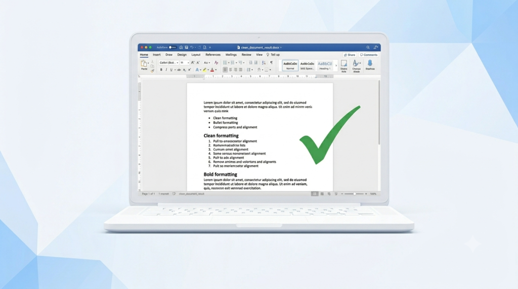 Reviewing a cleanly converted Word document on a laptop
