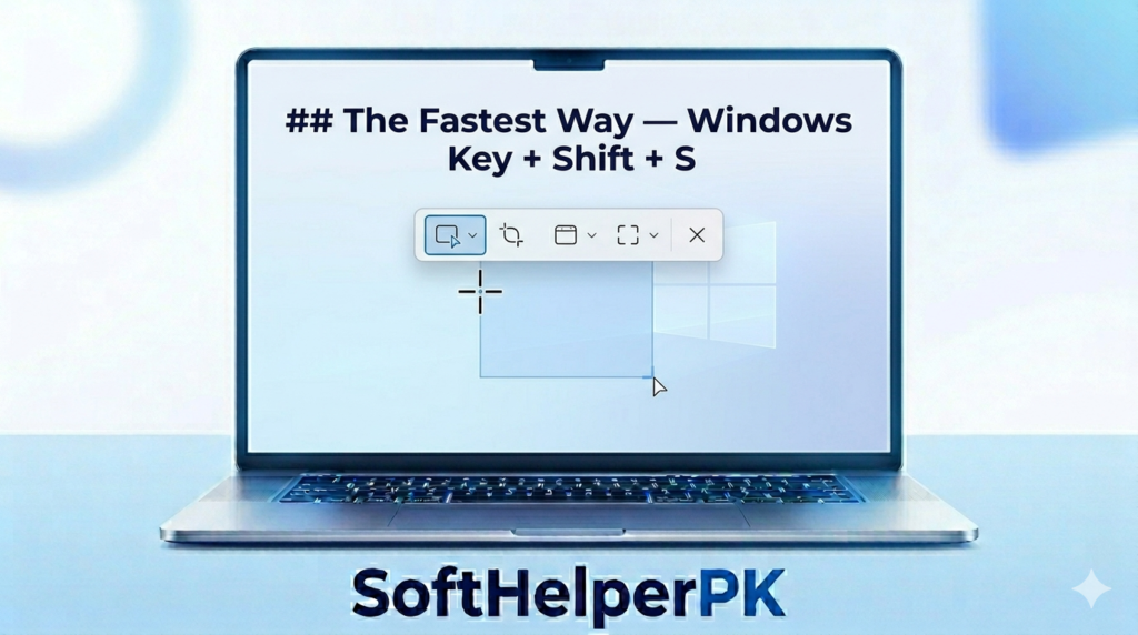 Windows Shift S quick screenshot toolbar on a laptop