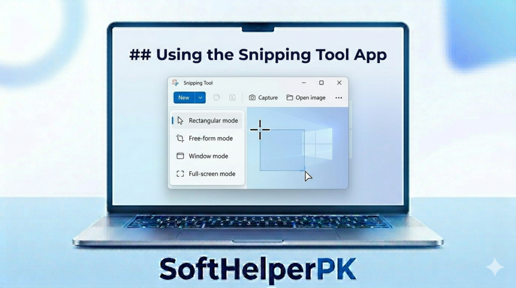 Windows Snipping Tool app open on a laptop screen