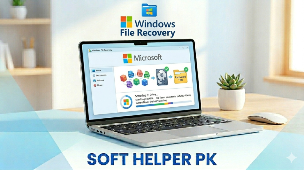 Windows File Recovery official Microsoft tool on a laptop