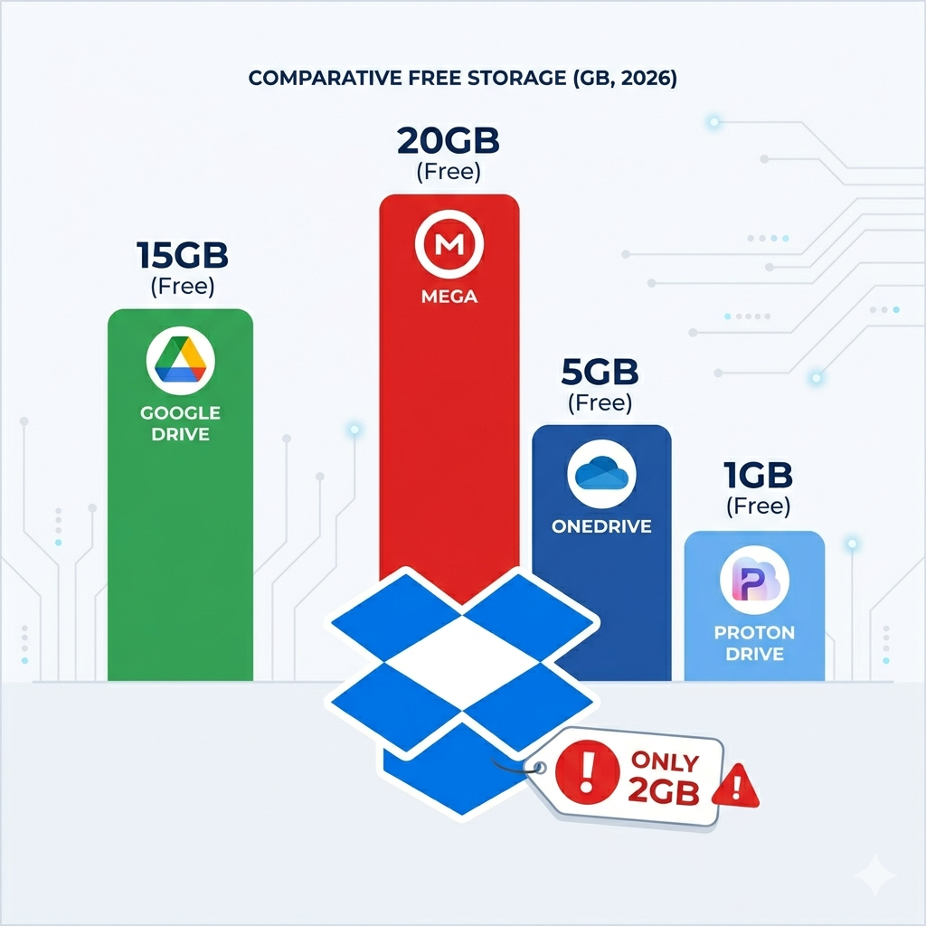 Dropbox 2GB free tier comparison 2026 cloud storage
