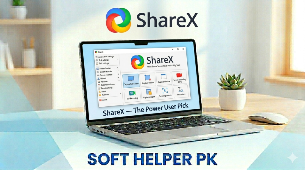 ShareX free screenshot tool open on a laptop