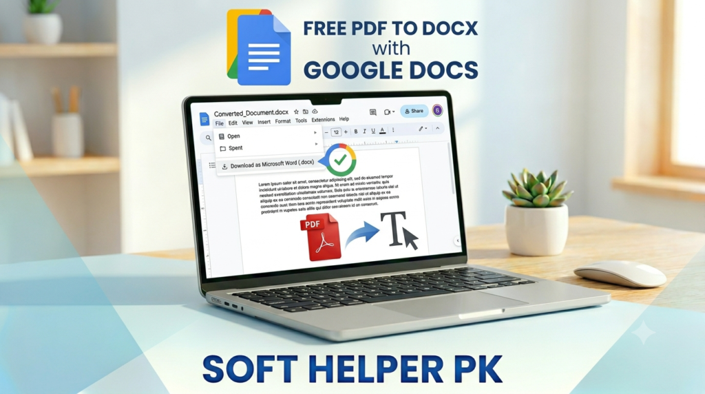 Google Docs converting a PDF to Word on a laptop